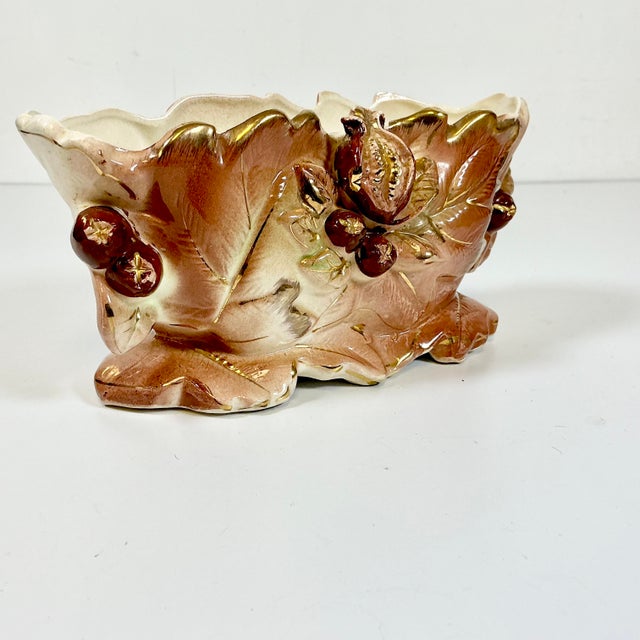 1940s Vintage Boho Chic Rustic Art Deco Ceramic Fall Pomegranate Planter For Sale - Image 14 of 15