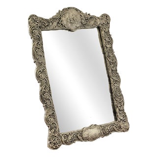 Vintage Rocaille Style Metal Table Top Mirror, 1930s For Sale