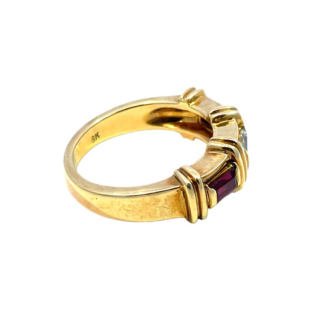Modern 18k Yellow Gold Ruby & Diamond Ring, Size 6 For Sale - Image 3 of 4