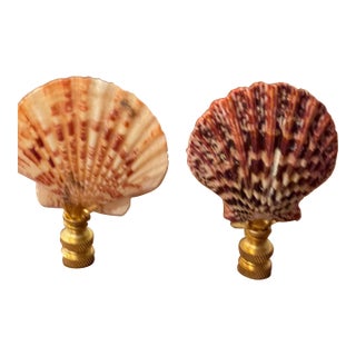 Pair of Coastal Sea Shell Lamp Finials Bronze For Sale