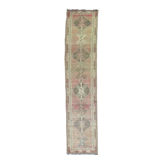 Vintage Geometric Turkish Soft Pink Runner - 2'9" x 12'6" For Sale