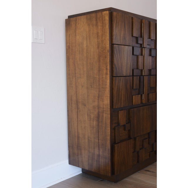 Wood Vintage MCM Lane Brutalist Staccato Highboy Dresser For Sale - Image 7 of 13