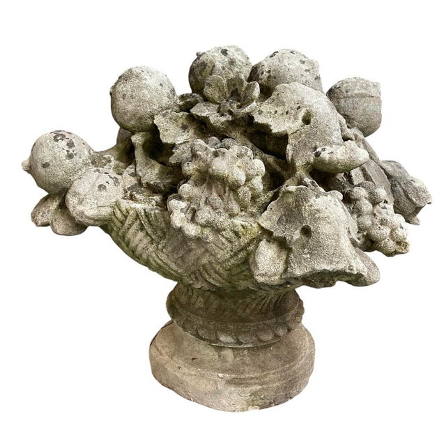 Pair of Vintage Cast Stone Fruit Basket Garden Finials For Sale In West Palm - Image 6 of 12