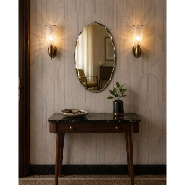 Glass Mid-Century Oval Diamond-Beveled Mirror from Fontana Arte, Italy, 1950s For Sale - Image 7 of 9