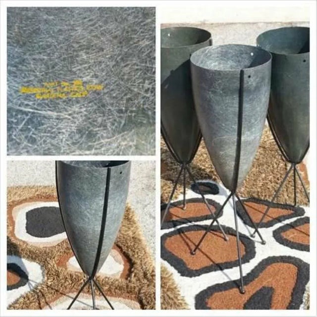 1950s 1950s Zenith Elephant Gray Fiberglass Bullet Planter With Iron Tripod Stand For Sale - Image 5 of 13