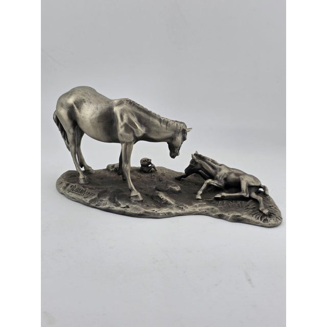 1970s Polland Franklin Mint Pewter Horse Mare Foal Newborn Western Wildlife Figurine For Sale - Image 10 of 15