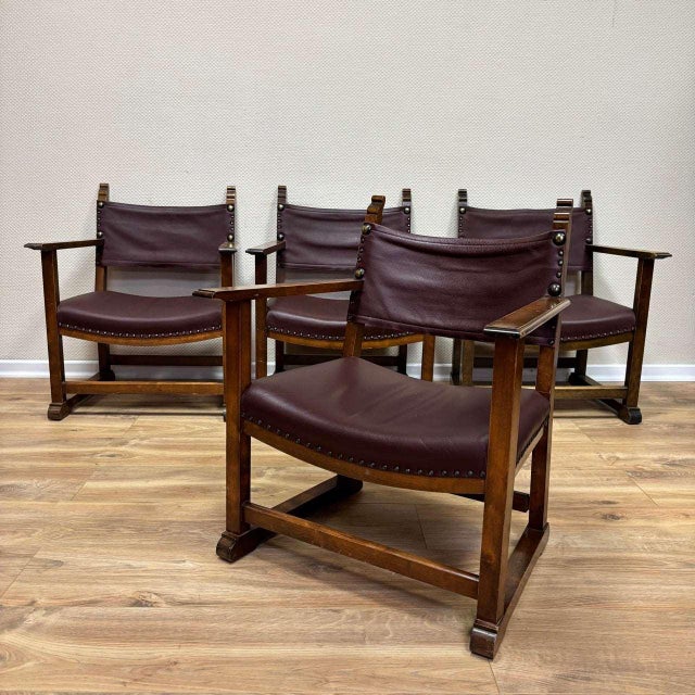 Antique Walnut & Leather Fireside Chairs by Alfred Loos, Vienna, 1930s, Set of 4 For Sale - Image 18 of 18