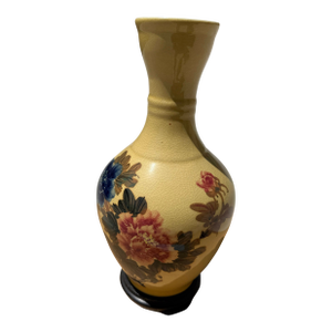 Vintage Chinese Porcelain Vase Hand Painted Yellow Glaze