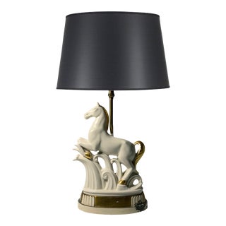 Art Deco Porcelain Horse Sculpture Lamp For Sale