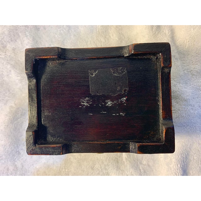 Late 19th Century Antique Chinese Jewelry Box, Dark Wood & Brass Carved