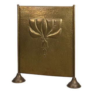 Art Deco Hammered Copper Fireplace Screen, France, 1920s For Sale