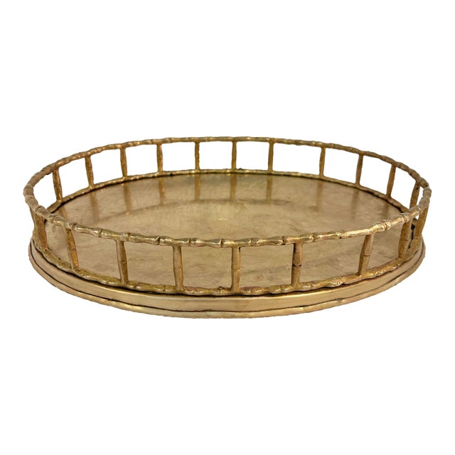 Vintage Brass Faux Bamboo Chinoiserie 12” Oval Gallery Tray For Sale