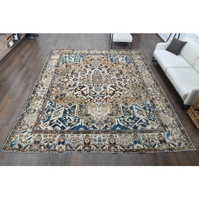 1970s Vintage Persian Handmade Wool Cotton Brown Area Rug For Sale - Image 10 of 11