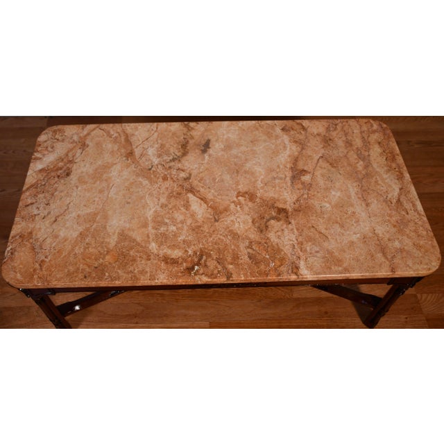 1940s English Chippendale Mahogany Marble Top Coffee Table Accent Table . For Sale - Image 13 of 14