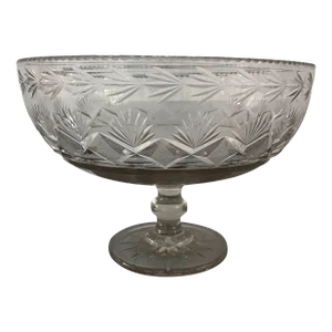 Antique Early 19th Century American Federal Pittsburgh Flint Cut Glass Crystal Footed Compote or Punch Bowl
