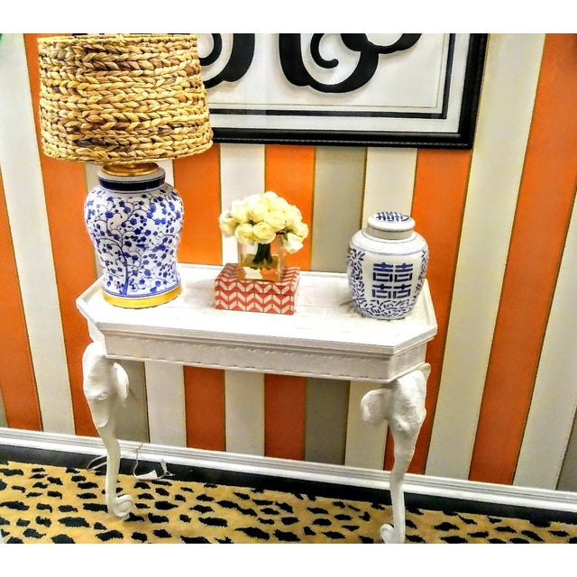 Gampel-Stoll Gampel-Stoll Style Demi-Lune White Gloss Elephant Palm Beach Regency Hall Half Side Table For Sale - Image 4 of 9