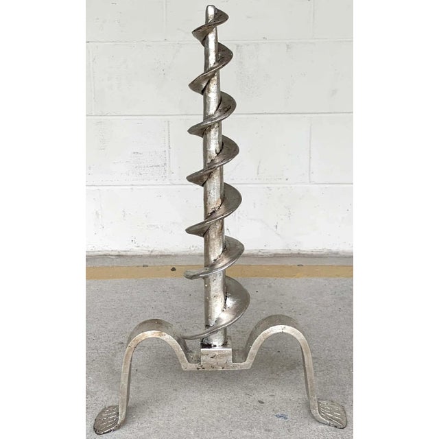 Mid 20th Century French Modern Silvered Iron Andirons - a Pair For Sale - Image 6 of 11