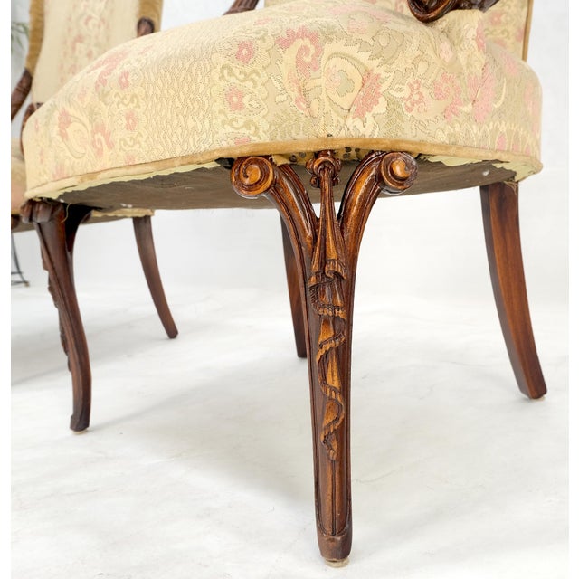 Brown Pair of Carved Mahogany Fireside Lounge Chairs Regency Revival Style Clean! For Sale - Image 8 of 15