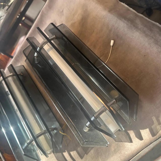 1960s Space Age Gray Glass and Steel Wall Sconces by Veca For Sale - Image 10 of 13