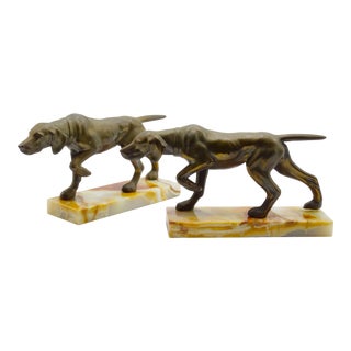 Bronze & Marble Dog Bookends, a Pair For Sale