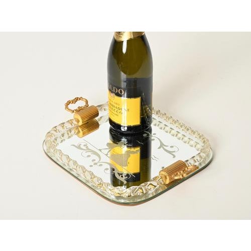 1940s Small Gilt Mirror-Engraved Murano Glass Serving Tray from Barovier, Italy, 1940s For Sale - Image 5 of 10
