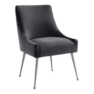 Beatrix Grey Velvet Side Chair with Silver Legs For Sale