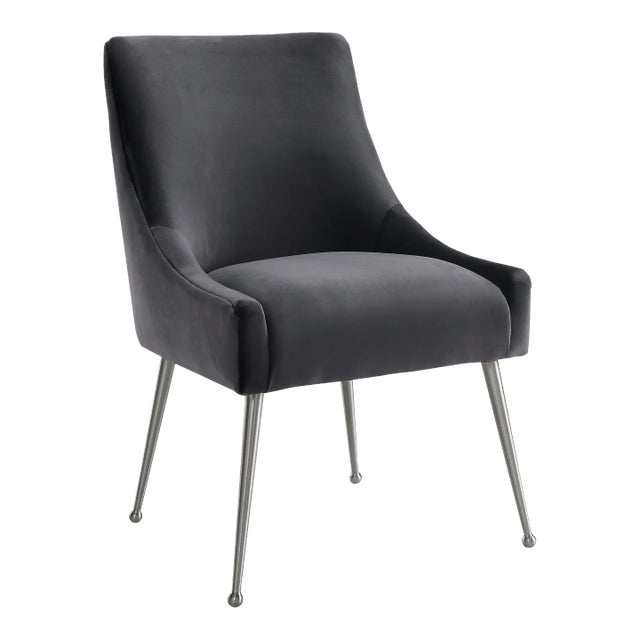 Beatrix Grey Velvet Side Chair with Silver Legs For Sale