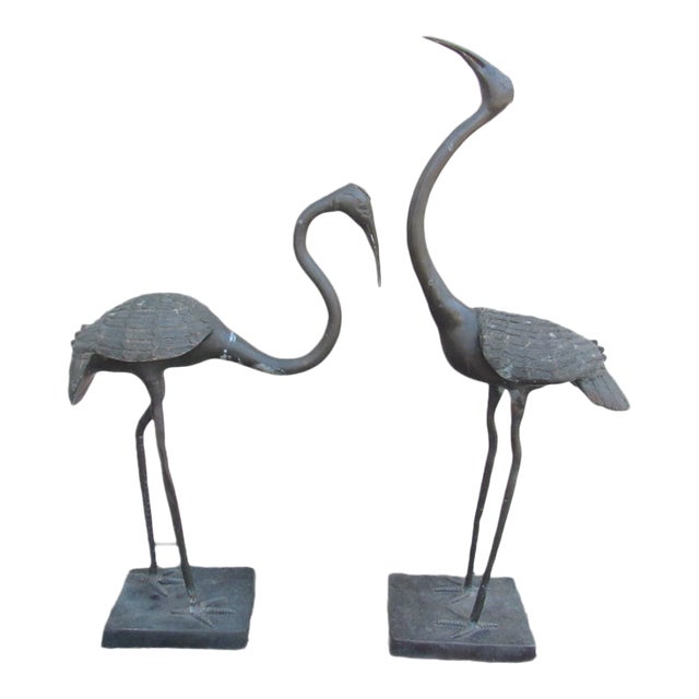 Pair of Bronze Garden Cranes For Sale