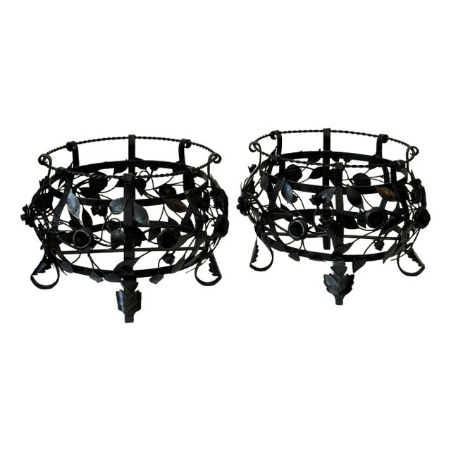 Early 20th Century French Art Nouveau-Style Iron Plant Stands — a Pair For Sale