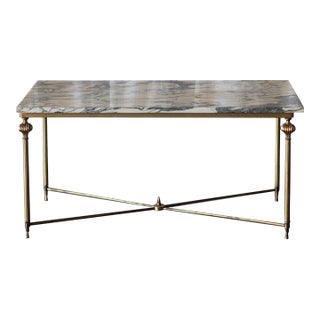 Vintage Brass and Marble Rectangle Coffee Table For Sale