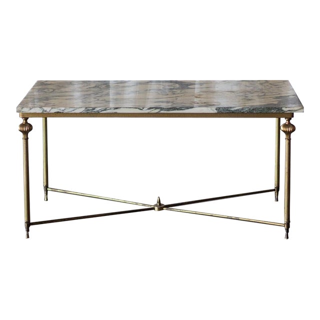 Vintage Brass and Marble Rectangle Coffee Table For Sale