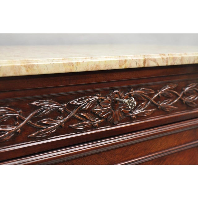 Brown Antique French Louis XVI Maison Jansen Style Mahogany Marble Top Dresser Commode For Sale - Image 8 of 16