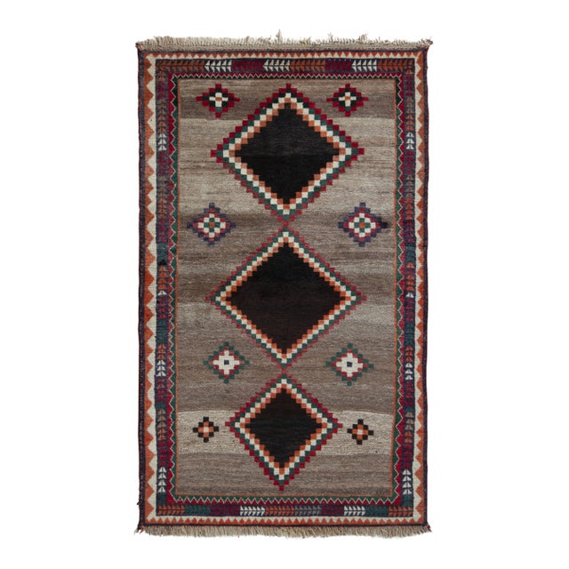 Hand-Knotted Mid-Century Vintage Gabbeh Rug - Beige Brown Tribal Pattern For Sale