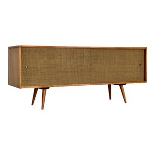 Paul McCobb Planner Group Credenza - Model 1513-L - Grasscloth Doors - 1950s Midcentury Cabinet For Sale