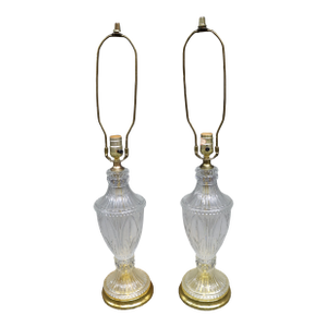 Late 20th Century Cut to Clear Crystal Table Lamps With Brass Bases - a Pair
