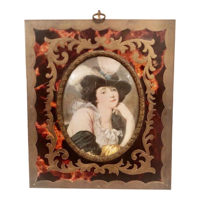 Late 19th Century Portrait of a Lady in a Hat in a Brass Frame For Sale