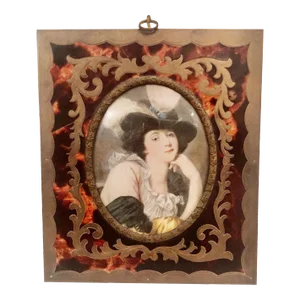 Late 19th Century Portrait of a Lady in a Hat in a Brass Frame