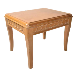 1980s Vintage American Golden and Bleached Oak Side Table Carved Circular Pattern
