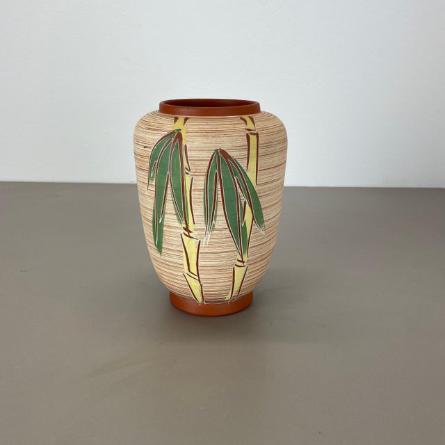 Pottery ceramic vase Producer: EIWA Ceramic, Germany Decade: 1950s : Original vintage 1950s pottery ceramic vase made in...