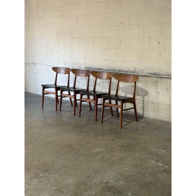 Mid-Century Modern Teak Dining Chairs With Black Leatherette Seats Set of 4 Danish Mid-Century Modern 1960s For Sale - Image 3 of 13