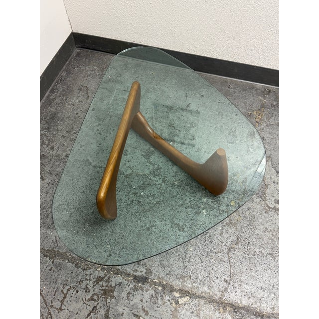 2010s Isamu Noguchi Style Glass + Wood Coffee Table For Sale - Image 5 of 12