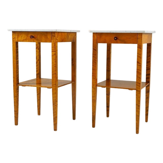 Swedish Birch and Marble Bedside Tables, 1930s, Set of 2 For Sale