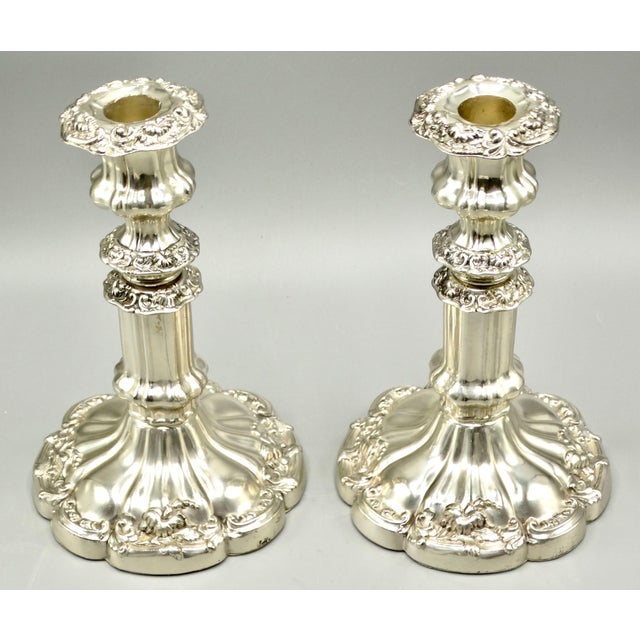 Metal Mid Century Plate Silver Candlesticks Adjustable Height 10 Inches, a Pair For Sale - Image 7 of 7