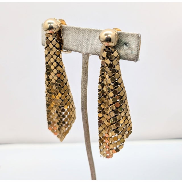 Mid-Century Modern Vintage 1970s Signed Napier Goldtone Mesh Drop Clip Earrings-2 Pieces For Sale - Image 3 of 6