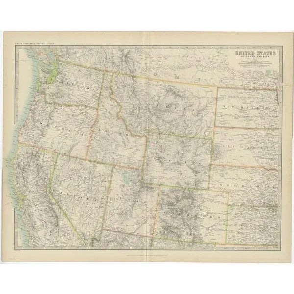 Antique Map of the United States North West by Johnston, 1909 For Sale - Image 4 of 5