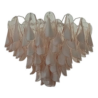 Round Light Pink and White Murano Art Glass Chandelier, 2000 For Sale