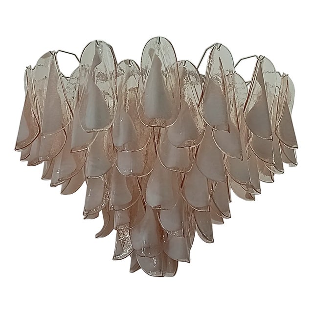 Round Light Pink and White Murano Art Glass Chandelier, 2000 For Sale