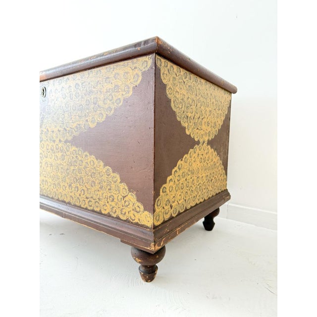 Brown 19th Century Folk Art Dome-Top Wallpaper Travel Chest, 1878 For Sale - Image 8 of 18