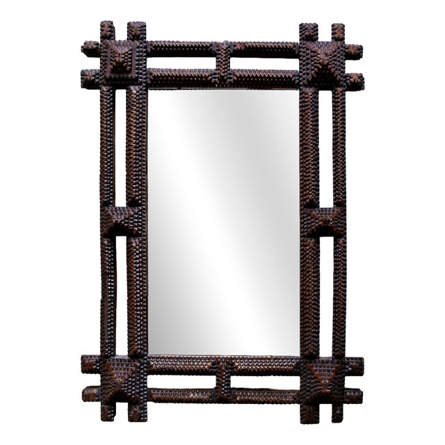 Antique Tramp Art Mirror, 1890s For Sale