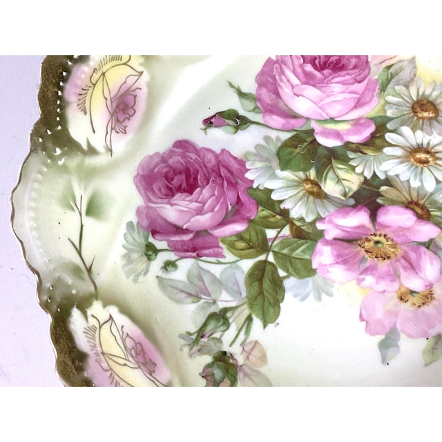 Dark Pink Hand Painted Peonies and Daisies on Porcelain Bowl-Late 19th Century-Leuchtenburg,Germany For Sale - Image 8 of 12